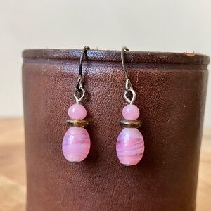 Vintage Pink Glass Bead Pendant Dangle Earrings
